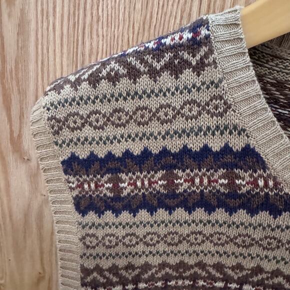Vintage Polo Sport Ralph Lauren Sweater Vest Wool Fair Isle Tan V-Neck Men's L - Picture 4 of 4